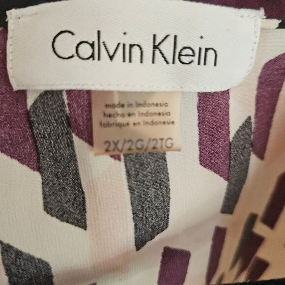 Calvin Klein abstract button-up tie neck sleeveless black blouse Plus Size 2x - Picture 6 of 8